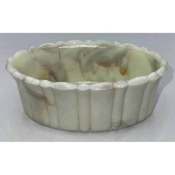 Vintage Akro Agate Marbleized Slag Glass Planter Orange Cream Green Glows 6” - Picture 5 of 16